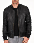 Leather Bomber Jacket - Black