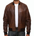 Leather Bomber Jacket - Brown