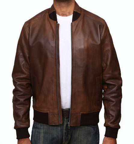 Leather Bomber Jacket - Brown