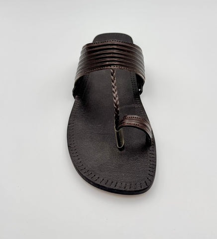 Handcrafted Men Kolhapuri Chappal - Dark Brown Lines