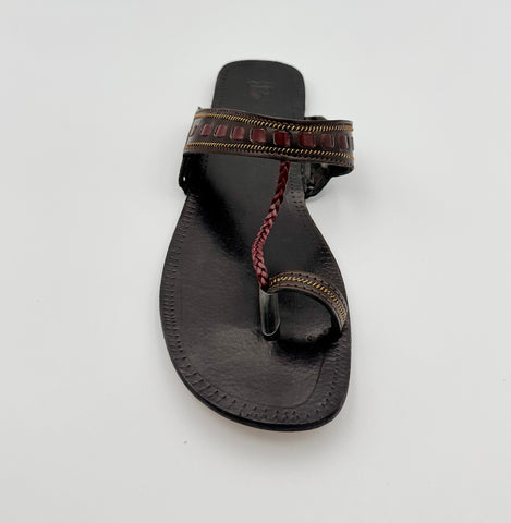 Handcrafted Women Kolhapuri Sandals - Chocolate Brown Woven