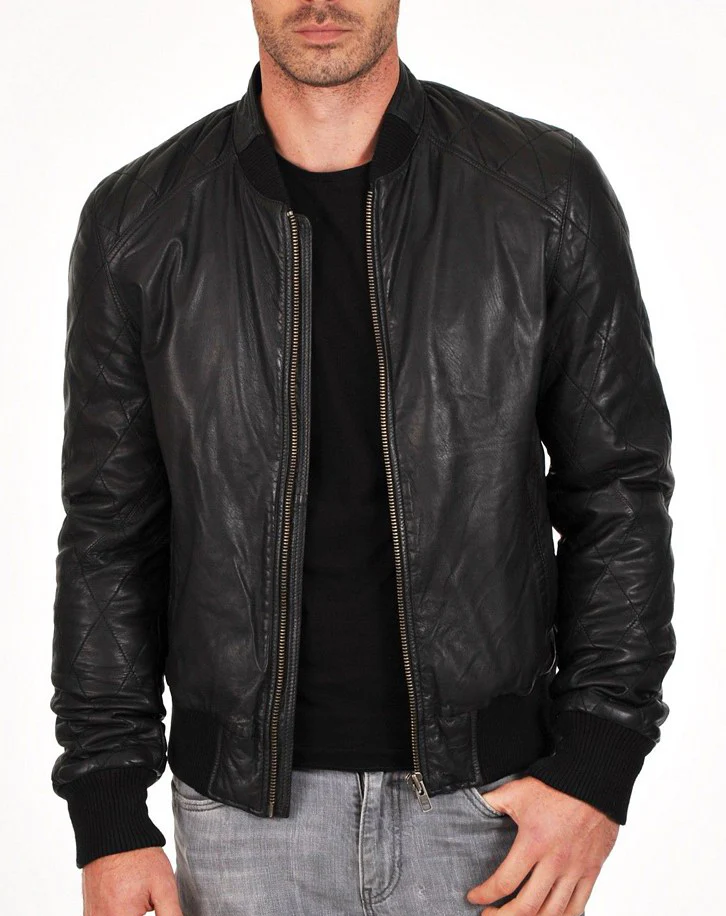 Leather Bomber Jacket - Black
